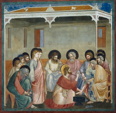 Lábmosás, részlet Krisztus élete és szenvedése című könyvéből, Giotto alkotó: Giotto (c.1266 1337)