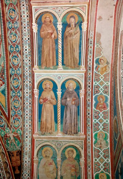 Assisi Ferenc, St. Claire, Szent Benedek és Páduai Szent Antal Szentek ábrázolása (freskó alkotó: Giotto (c.1266 1337)