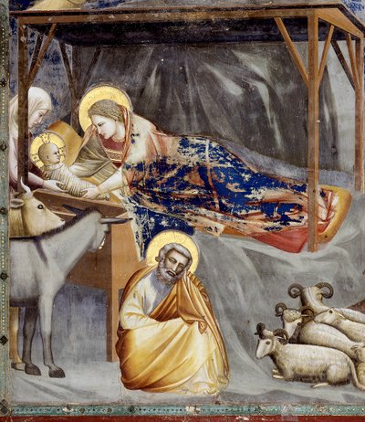 A születés, a Szűz és a Gyermek, a szamár és a József részlete, részlet alkotó: Giotto (c.1266 1337)