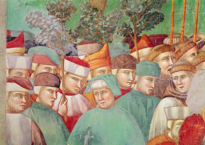 Szent Klára átöleli Szent Ferenc holttestét, a tömeg részlete a jobb oldalon, 1297-99 (freskó) (63354 részlet) alkotó: Giotto di Bondone