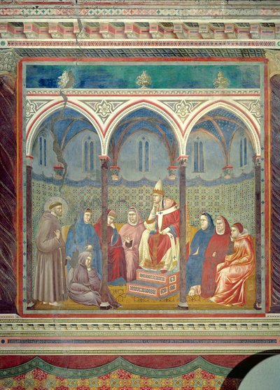 Szent Ferenc prédikációt hirdet III. Honorius pápának, 1297-99 alkotó: Giotto di Bondone
