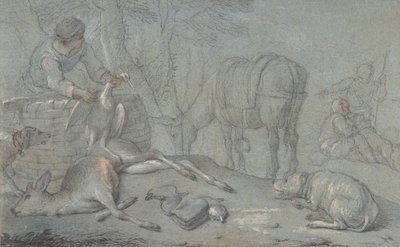 Vadászok döglött vadakkal egy tájban, 1600-1800. alkotó: Giovanni Agostino Cassana