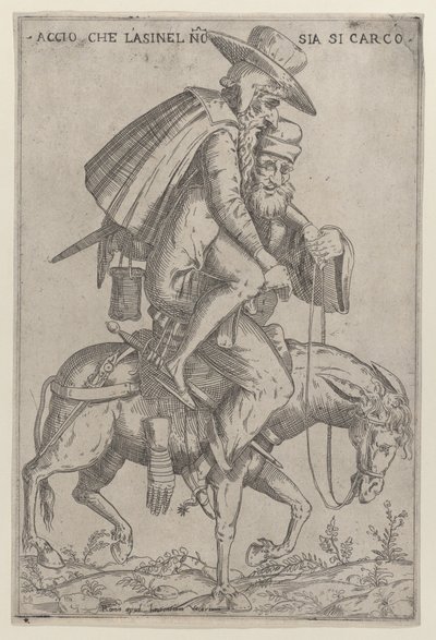 Karikatúra két férfival egy öszvéren, 1575-99. alkotó: Giovanni Ambrogio Brambilla