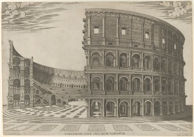 A római Colosseum metszete és magassága, 1581. alkotó: Giovanni Ambrogio Brambilla