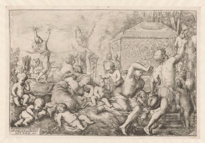 Bacchanal met altar, faun en Silenus alkotó: Giovanni Andrea Podesta
