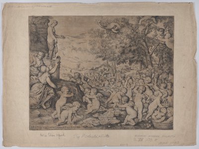 Putti Vénusz szobra előtt, Tizianus után, 1636. alkotó: Giovanni Andrea Podesta