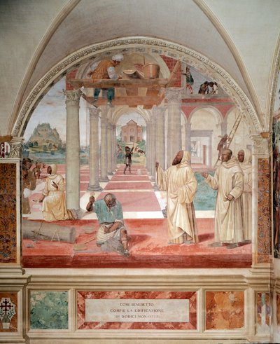 Benedek tizenkét kolostor freskóját építette a kolostorról Antonio Bazzi dit il Sodoma (1477 - 1549) alkotása, amely Nursie-i Szent Benedek (480 - 567) életét meséli el, a Bencés Lovagrend alapítója, 1503 - 1508 Montereto Maggiore-i apátság. alkotó: Giovanni Antonio Bazzi Sodoma
