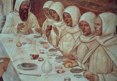Szent Benedek, aki bőséges lisztet kapott és megetette a szerzeteseket, részlet Szent Benedek életéből alkotó: Giovanni Antonio Bazzi Sodoma