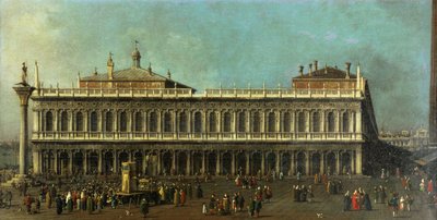 A Könyvtár és a Piazzetta, Velence, Nyugatra nézve számos figurával és bábelőadással, 1740 körül alkotó: Giovanni Antonio Canal