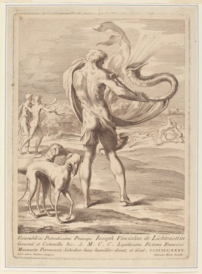 Meztelen férfi kagylót fúj alkotó: Giovanni Antonio Faldoni after Parmigianino