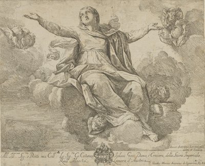 Szűz mennybemenetele, aki kitárt karral a felhők között ül, ang..., 1685-1720. alkotó: Giovanni Antonio Lorenzini