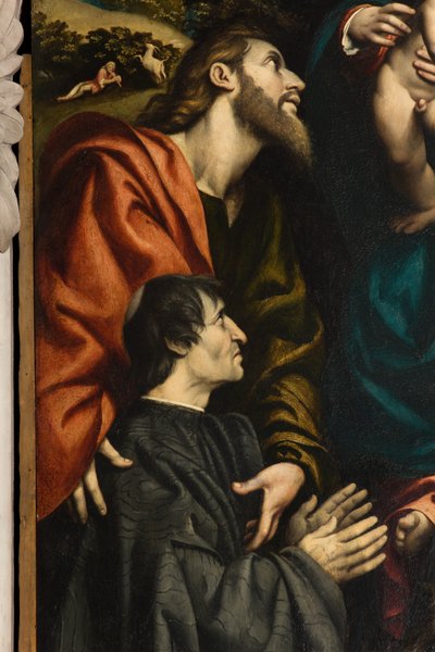 Szent Katalin, Madonna és Gyermek oltára Szent Fülöp és Jakab és az adományozó Giacomo Schizzi között, Il Pordenone 1522, Részlet alkotó: Giovanni Antonio Pordenone