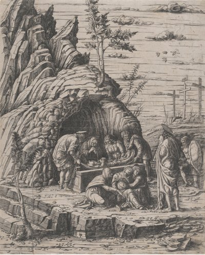 Krisztus síremléke, akit két ember ereszt le egy kősírba azelőtt..., kb. 1470-1500. alkotó: Giovanni Antonio da Brescia