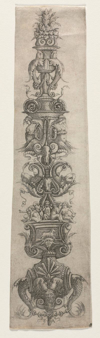 Felegyenesedett arabeszk maszkokkal, kupidókkal és Nereidákkal alkotó: Giovanni Antonio da Brescia