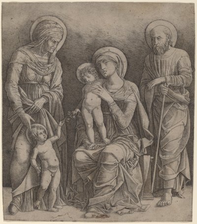 Szent Család Szent Erzsébettel és a Szent János csecsemővel alkotó: Giovanni Antonio da Brescia, after Andrea Mantegna