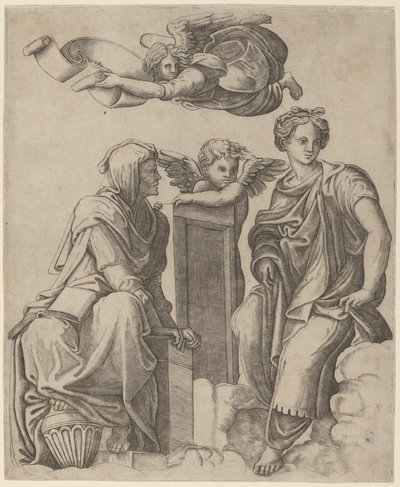 Két Sibilla és egy angyal alkotó: Giovanni Antonio da Brescia after Raphael