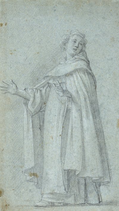 Tanulmány egy álló dominikánusról, c. 1595 (fekete kréta, fehérrel kiemelve, kék fektetett papíron) alkotó: Giovanni Baglione