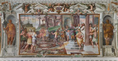 Ulysses történetei: részlet a kődobálós játékból a phaeaciai udvarban, 1560 körül (freskó) (3606285 részlet) alkotó: Giovanni Battista Castello