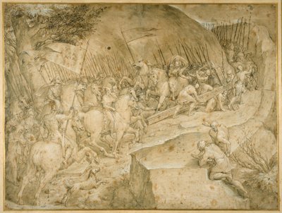 Út a kálváriához (toll és barna tinta barna mosással) alkotó: Giovanni Battista  Castello