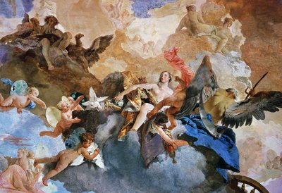 Vénusz elrablása Kronostól, Napszekér pálya részlete, Giambattista Tiepolo (1696-1770) freskója, Gobelin Galéria, Palazzo Clerici, Milánó, Lombardia, Olaszország alkotó: Giovanni Battista Tiepolo