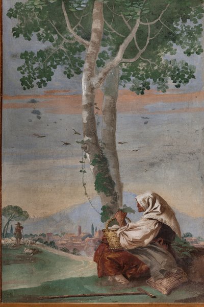 Öreg parasztasszony egy kosár tojással, a „Foresteria”-ból (vendégház) alkotó: Giovanni Battista Tiepolo