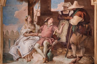 Palazzina (Kis épület): az Ariosto második szobája vagy szobája az "Orlando Furioso" epizódjait ábrázoló freskókkal: "Angelica és Medoro a pásztorok házában" alkotó: Giovanni Battista Tiepolo