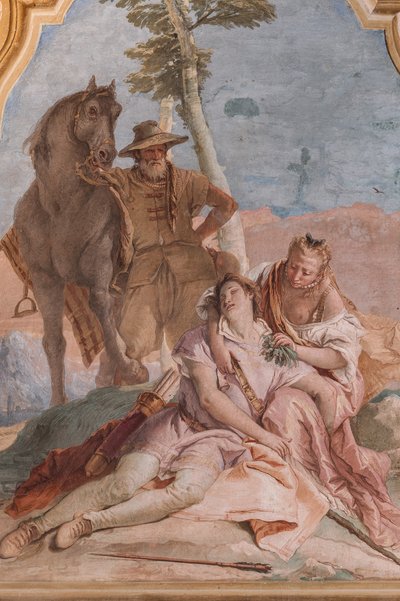 Palazzina (Kis épület): az Ariosto második szobája vagy helyisége az "Orlando Furioso" epizódjait ábrázoló freskókkal: "Angelica ellátja Medoro sebeit" alkotó: Giovanni Battista Tiepolo