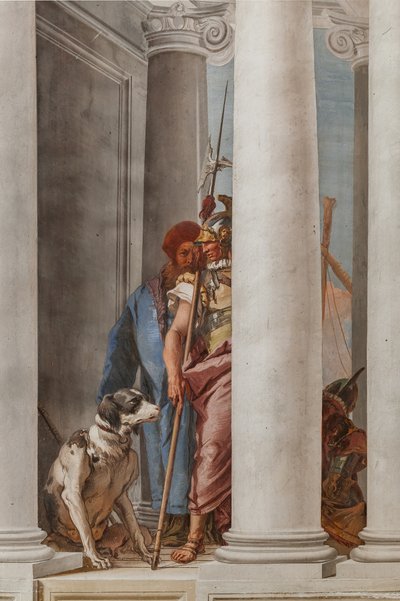 Palazzina (Kis épület), a bejárati csarnok: "A görög flotta Aulide-ban", részlet egy kutyát és egy katonát ábrázol alkotó: Giovanni Battista Tiepolo