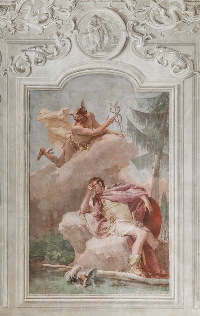 Palazzina (Kis épület), az Aeneis harmadik szobája: "Aeneas Merkúrról álmodik, aki megparancsolja neki, hogy távozzon" alkotó: Giovanni Battista Tiepolo