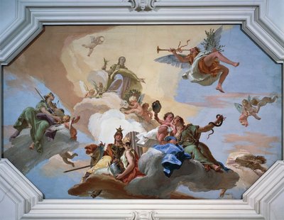 Triumph des Ruhms verkündet von der Fama unter den Kardinaltugenden von Giovanni Battista Tiepolo