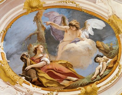 Angyal vigasztalja Hágart a vadonban, Giovanni Battista Tiepolo (1696-1770), freskó, pátriárkai palota, vendégterem, Udine alkotó: Giovanni Battista Tiepolo