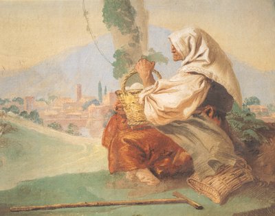 A tájban a paraszt Egy öregember ül, fejét egy véres ember takarja, aki elrejti az arcát alkotó: Giovanni Battista Tiepolo
