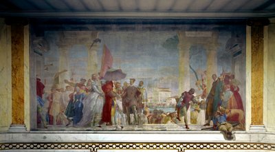 III. Henrik francia királyt (1551-1589) Velencében fogadta Federico Contarini 1574-ben, a mirai villa bejáratánál. Giovanni Tiepolo (1696-1770) festménye alkotó: Giovanni Battista Tiepolo