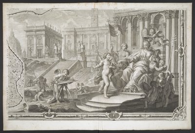Koronázandó nőalak, a Nuova Pianta di Roma-ból, G. Nolli hozta napvilágra alkotó: Giovanni Battista (after) Nolli