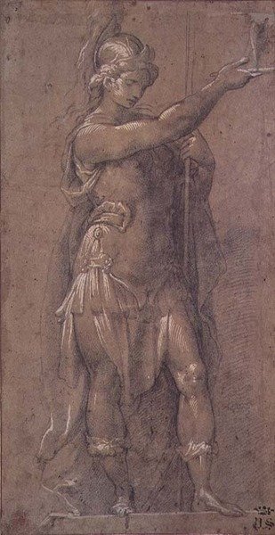 Minerva, 1605-2009 körül (fekete kréta fehérrel kiemelve a papíron) alkotó: Giovanni Battista 1567 1633 Crespi
