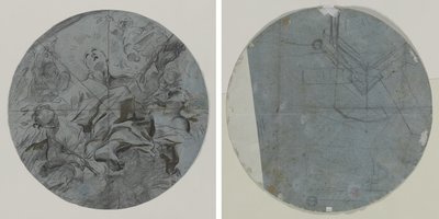 Egy szent apoteózisa (recto); Építészeti vázlat(?) (verso) alkotó: Giovanni Battista Benaschi