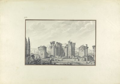 Kizil Avlu, a központi csarnok, Pergamonban (toll és tinta és mosás papíron) alkotó: Giovanni Battista Borra