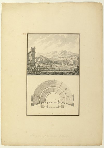 A Hierapolisi Színház (ma Pamukkale) képe és terve, 1750 körül (toll, tinta és mosás papíron) alkotó: Giovanni Battista Borra