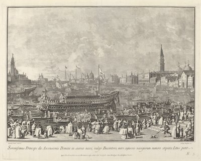 A dózse a Bucintoróban Mennybemenetel napján Porto di Lidoba indul, 17631766. alkotó: Giovanni Battista Brostoloni