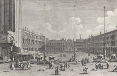 Kilátás a Piazza San Marco-ra, a túlsó végén a San Geminiano templommal, figurákkal és..., 1763. alkotó: Giovanni Battista Brostoloni