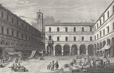 Kilátás a piactérre a San Giacomo templom mellett, 1763., 1763. alkotó: Giovanni Battista Brostoloni