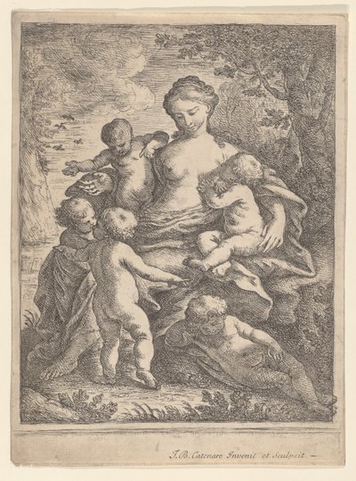 Jótékonysági szervezet, egy tájban ülve, öt meztelen gyerekkel körülvéve, 1692-1727. alkotó: Giovanni Battista Catenaro