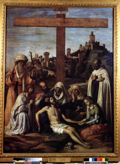 ""A lerakódás"" ""INRI"" felirat a kereszten. Giovanni Battista Cima da Conegliano festménye (1459-1517 körül) 16. század Méret: 199x148 cm Puskin Múzeum, Moszkva alkotó: Giovanni Battista Cima da Conegliano