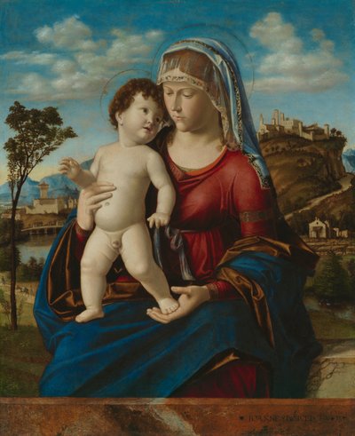 Madonna és gyermek egy tájban, 1496-99 körül alkotó: Giovanni Battista Cima da Conegliano