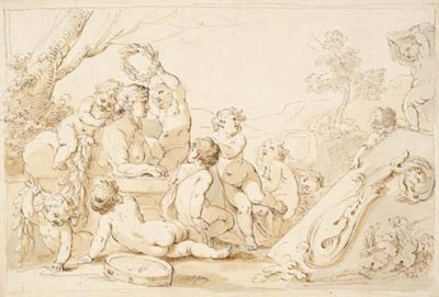Putti játék, szfinxet koszorúzva alkotó: Giovanni Battista Cipriani