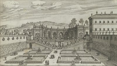 Egy másik perspektivikus nézet a Mondragone-i Teatro et Giardino Contigvo-ról Fras-ban, 1691-ben vagy utána. alkotó: Giovanni Battista Falda