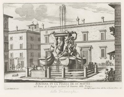Teknősök kútja a Piazza Mattei te Rómában Szökőkút a Piazza de ss.ri Mattei téren (cím a tárgyon) Róma szökőkútjai (sorozat címe) Fonteinen van Rome (sorozat címe) alkotó: Giovanni Battista Falda