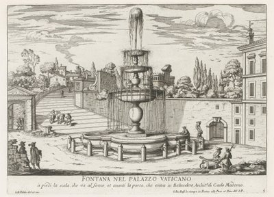 Szökőkút a Vatikánban Fontana nel Palazzo Vaticano (cím a tárgyon) Fontane di Roma (sorozat címe) Róma szökőkútjai (sorozat címe) alkotó: Giovanni Battista Falda