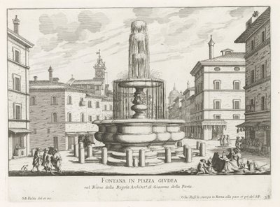 Fontein a Piazza Giudia te Rómában Szökőkút a Piazza Giudeán (cím a tárgyon) Róma szökőkútjai (sorozat címe) Fonteinen van Rome (sorozat címe) alkotó: Giovanni Battista Falda