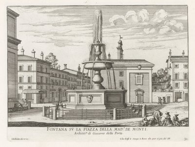 Fontein a Piazza della Madonna dei Monti te Rómában Szökőkút a Piazza della Mad.a de Monti téren (cím a tárgyon) Róma szökőkútjai (sorozat címe) Fonteinen van Rome (sorozat címe) alkotó: Giovanni Battista Falda